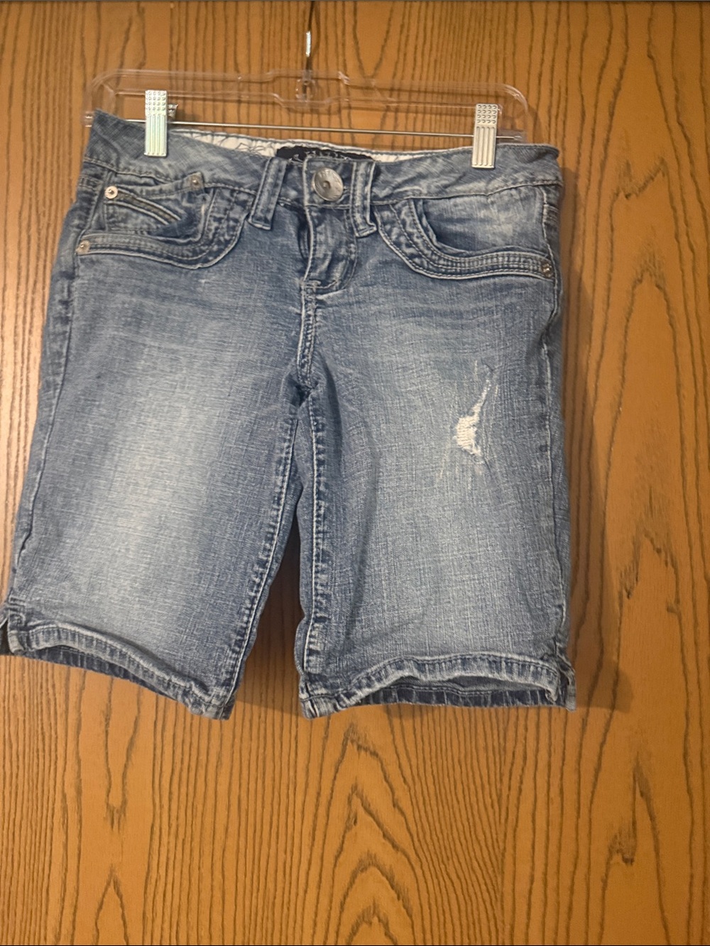 Women’s Light Blue Distressed Denim‎ Bermuda Shorts